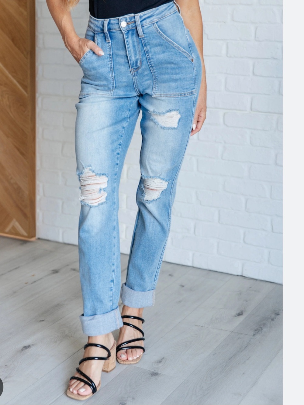 Judy Blue Boyfriend Fit Jeans Women’s 11/30 High Rise Distressed Utility Pocket